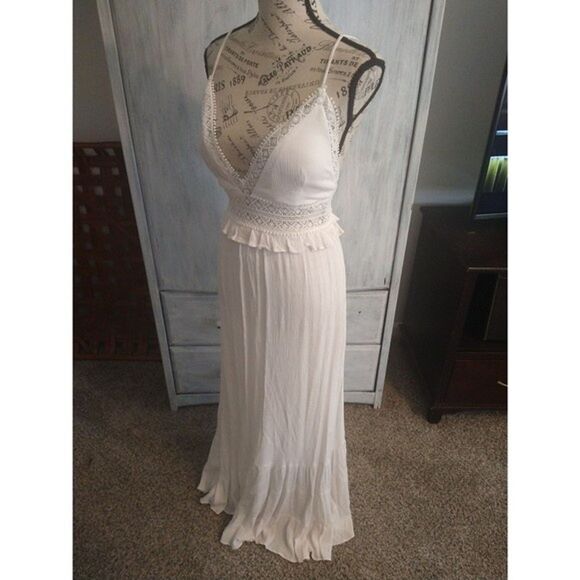 Shero  Lace Ruffled  maxi sleeveless  dress Md White Boho Cottage Core Beachy - Picture 2 of 11